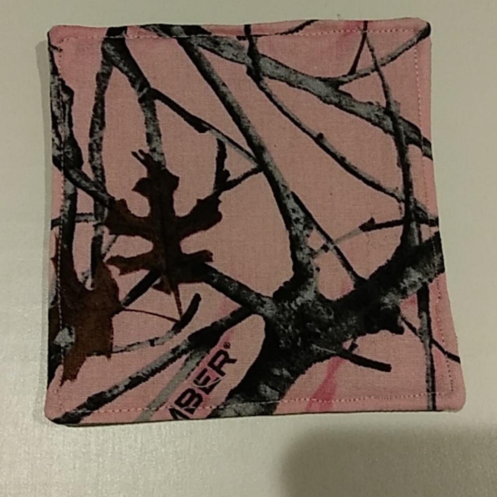 Set of 4 pink camo mini mug rugs.